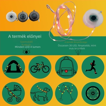 Kerékpár hátsó lámpa és hátizsák világítás, alacsony feszültség, cserélhető gombos elem, figyelmeztető fény
