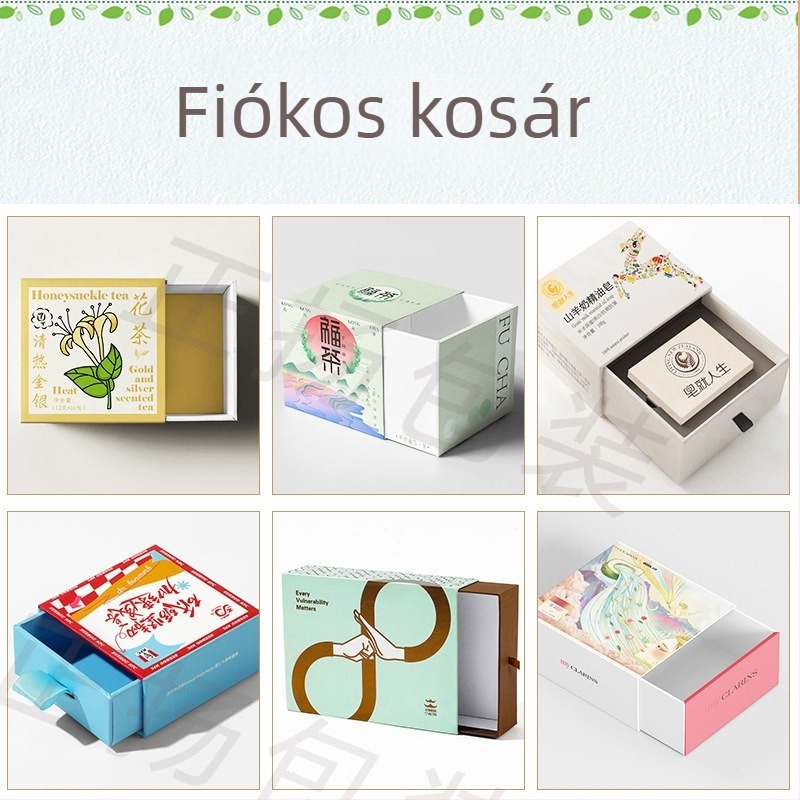 Fiókos ajándékdoboz, testreszabható csomagolás kartonból, domborítás, UV nyomtatás, gravírozás és ezüst forró bélyegzés; logó nyomtatás lehetséges