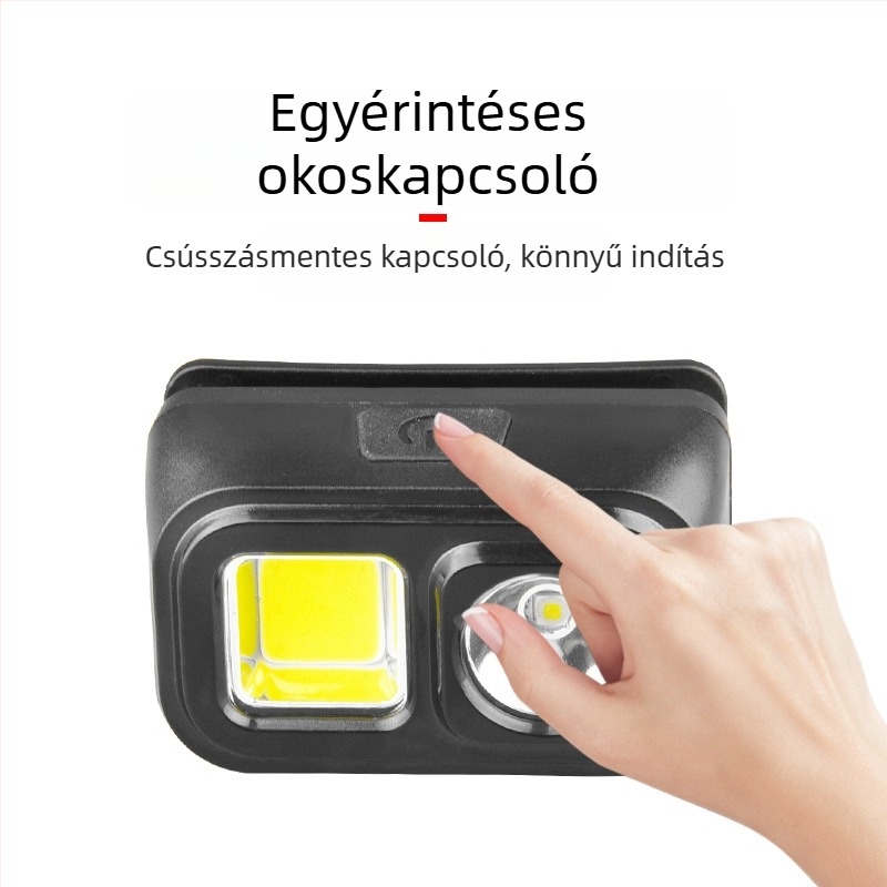 MTB első lámpa Type-C újratölthető LED+COB, kültéri kerékpározáshoz