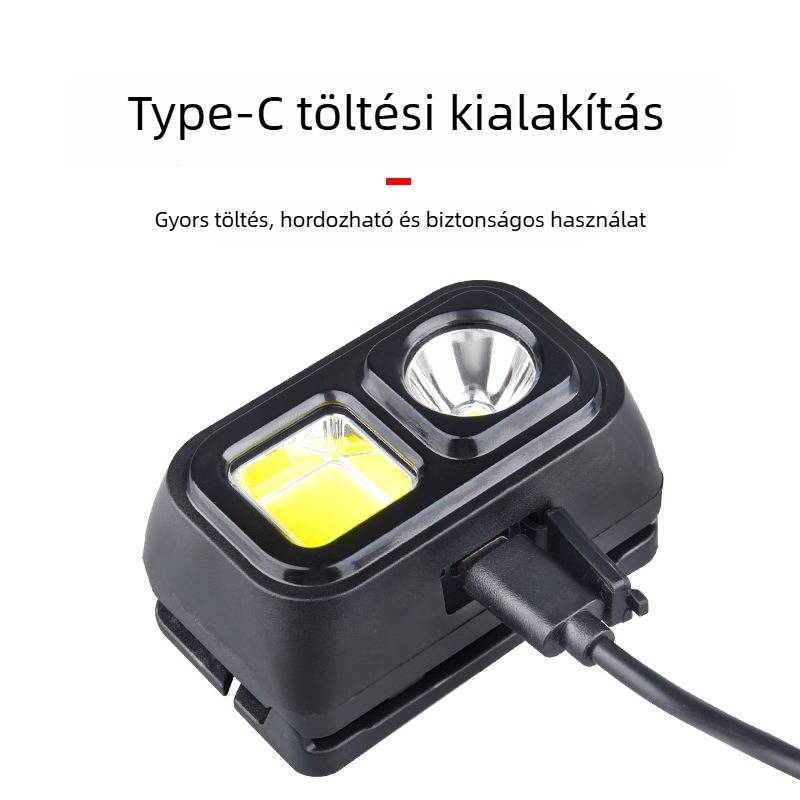 MTB első lámpa Type-C újratölthető LED+COB, kültéri kerékpározáshoz