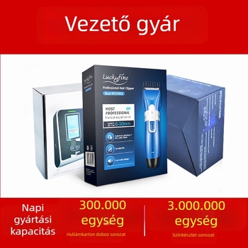 Elektronikus termékek csomagoló doboza — testreszabható a borotvákhoz és Bluetooth fejhallgatókhoz; logó nyomtatás elérhető; 250 gsm fehér karton + hullámkarton; befejezések: flokkolás, ofszetnyomtatás, szitanyomtatás, relief, UV nyomtatás, gravírozás, for