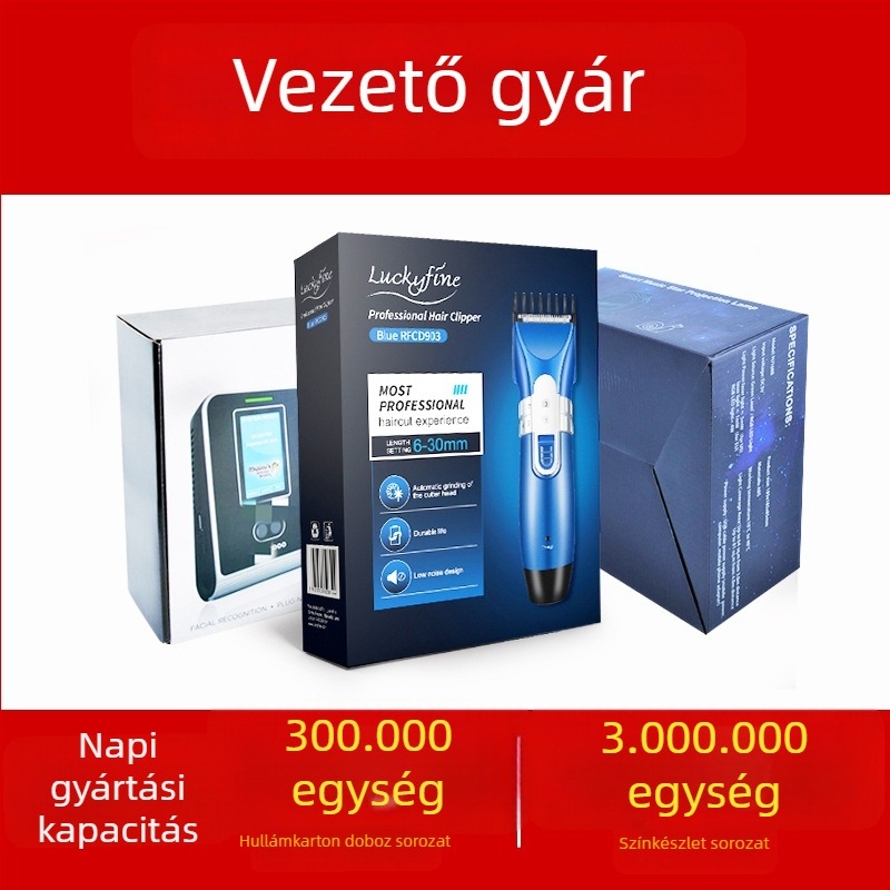 Elektronikus termékek csomagoló doboza — testreszabható a borotvákhoz és Bluetooth fejhallgatókhoz; logó nyomtatás elérhető; 250 gsm fehér karton + hullámkarton; befejezések: flokkolás, ofszetnyomtatás, szitanyomtatás, relief, UV nyomtatás, gravírozás, for