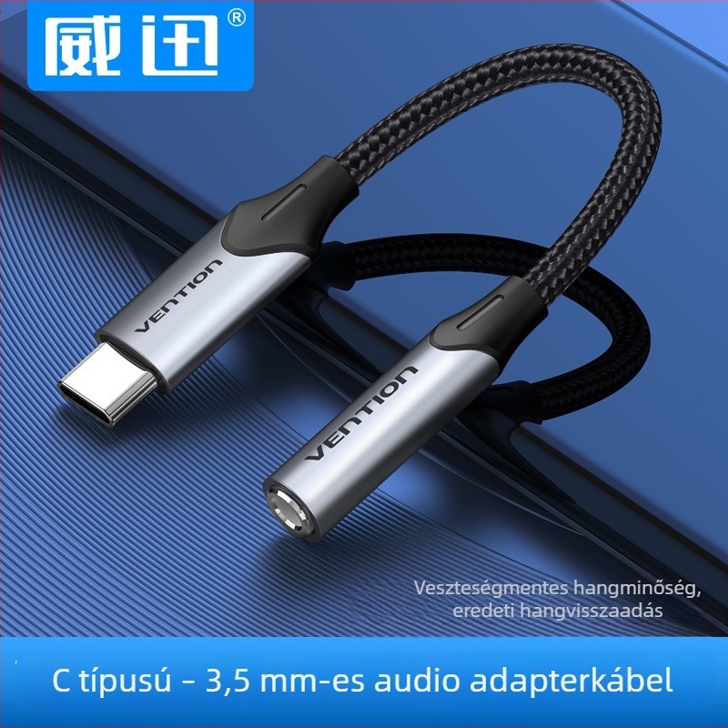 Weixun BGJ sorozat Type-C 3,5 mm női audiókábel, pamutszövésű alumíniumötvözet, szürke