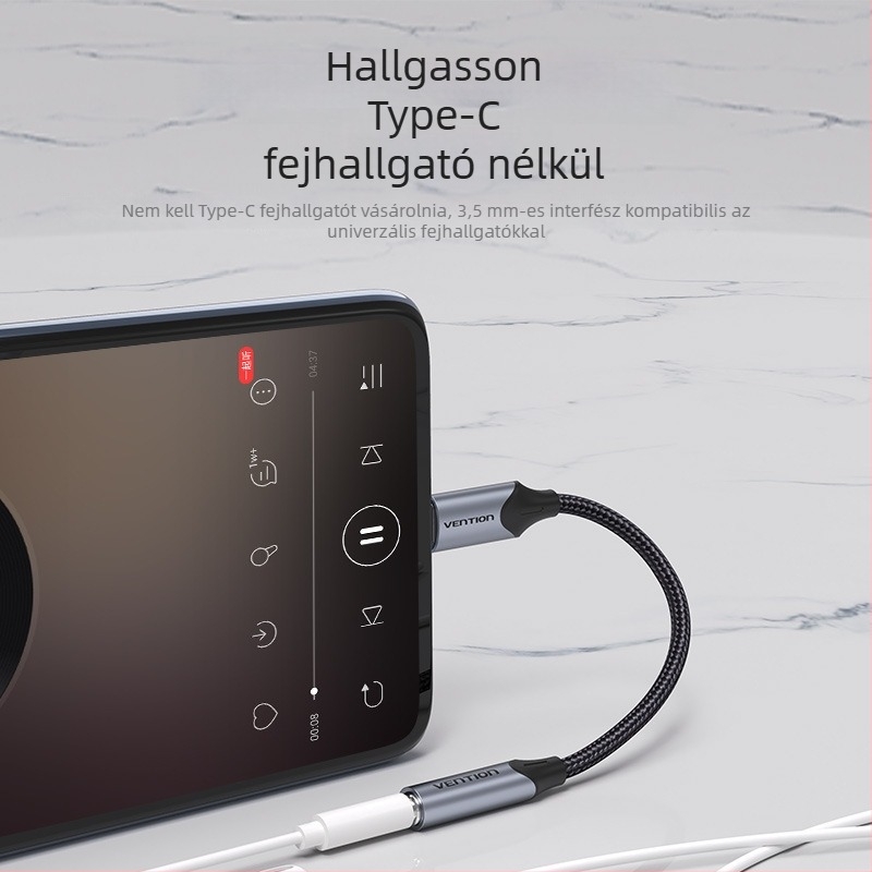 Weixun BGJ sorozat Type-C 3,5 mm női audiókábel, pamutszövésű alumíniumötvözet, szürke