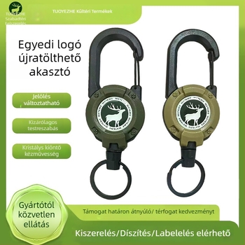 Behúzható acélhuzalos kulcstartó, kör alakú kialakítás, nikkel anyag, teherbírás 5 kg, személyre szabható