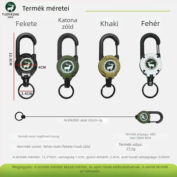 Behúzható acélhuzalos kulcstartó, kör alakú kialakítás, nikkel anyag, teherbírás 5 kg, személyre szabható