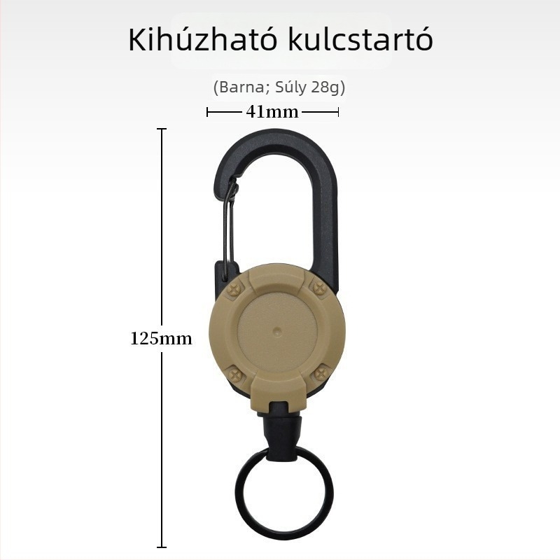 Behúzható acélhuzalos kulcstartó, kör alakú kialakítás, nikkel anyag, teherbírás 5 kg, személyre szabható