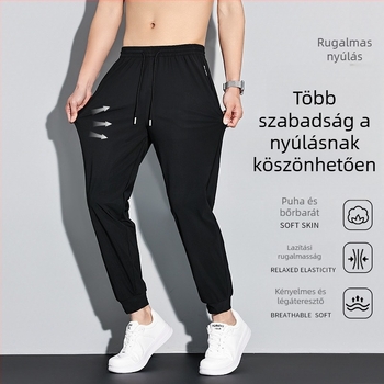 Nyári jégselyem gyorsan száradó nadrág férfiak és nők számára, laza szabású, lélegző, elasztikus, hosszú, mandzsettás