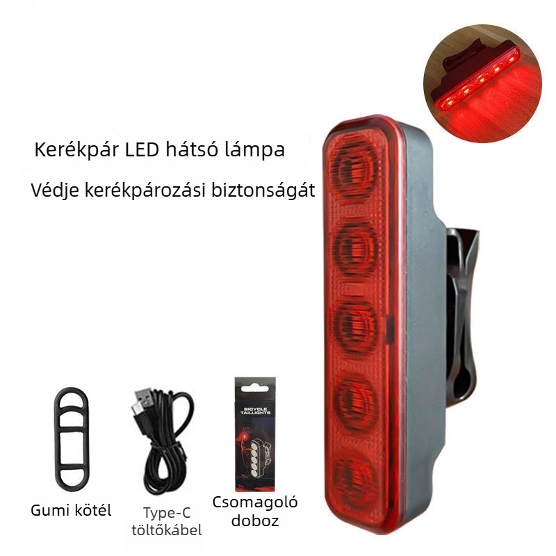 Kerékpár hátsó LED lámpa, több üzemmóddal, újratölthető HYD-066