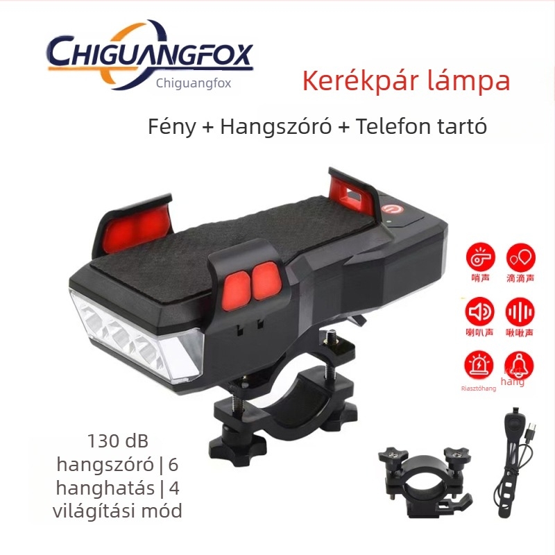 Kerékpár első lámpa 3 LED-del és telefon-tartóval — Márka Red Light Fox / Chiguangfox, Testreszabás elérhető, Autorizált magánmárka