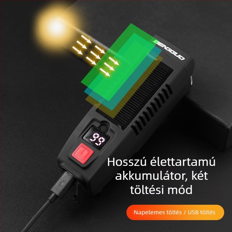 Kerékpár első fényszóró napenergiával működik és USB töltéssel