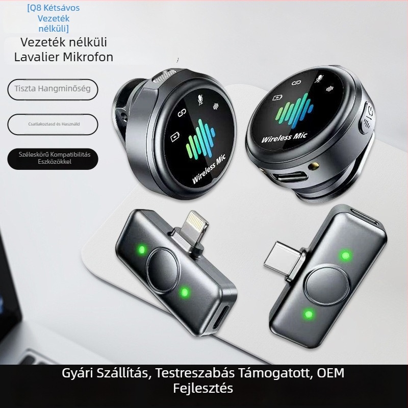 Q8 vezeték nélküli Lavalier mikrofon két adóval és vevővel, 2.4G, kompatibil mobiltelefonokkal, számítógépekkel, kamerákkal és élő közvetítési eszközökkel