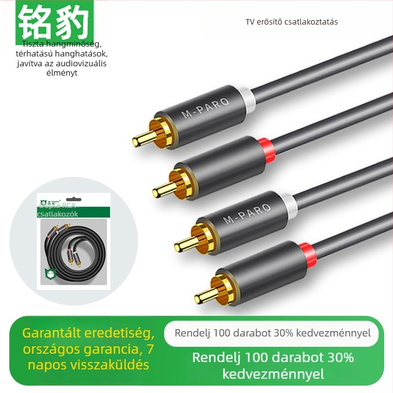 Ming Bao 2x2 RCA audio kábel, fekete, 2x2 RCA csatlakozóval, TV/CD/AV-hez és hangfalakhoz
