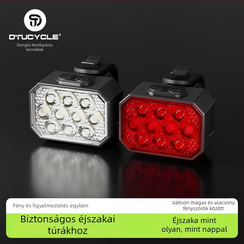 Éjszakai kerékpárfények készlete – elő- és hátsó lámpa, USB-C töltés, 1200mAh akkumulátor, pántos rögzítés, DT6310