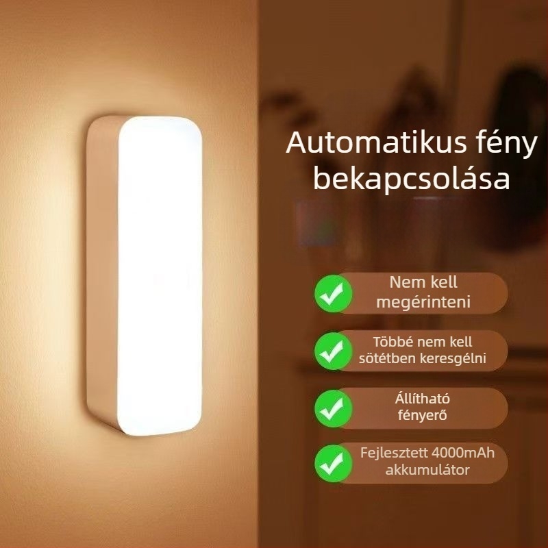 Szenzoros éjjeli fény, újratöltő, mozgásra világít, ideális otthoni használatra, az ágy mellett, folyosón és a fürdőben