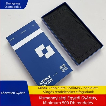 Felső- és alsó fedéllel ellátott papírzsákos kartondoboz; logónyomtatás; offset-, dombornyomás, UV-nyomtatás és ezüstös forrasztás; belső és külső méretek testreszabhatóak; ékszer- és kozmetikai csomagoláshoz