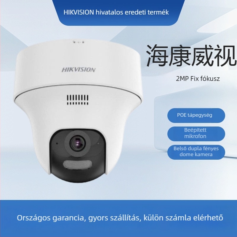 Hikvision 2MP fix fókuszú PoE gömbkamera, Dual-Light, Interkom, belső és külső használatra