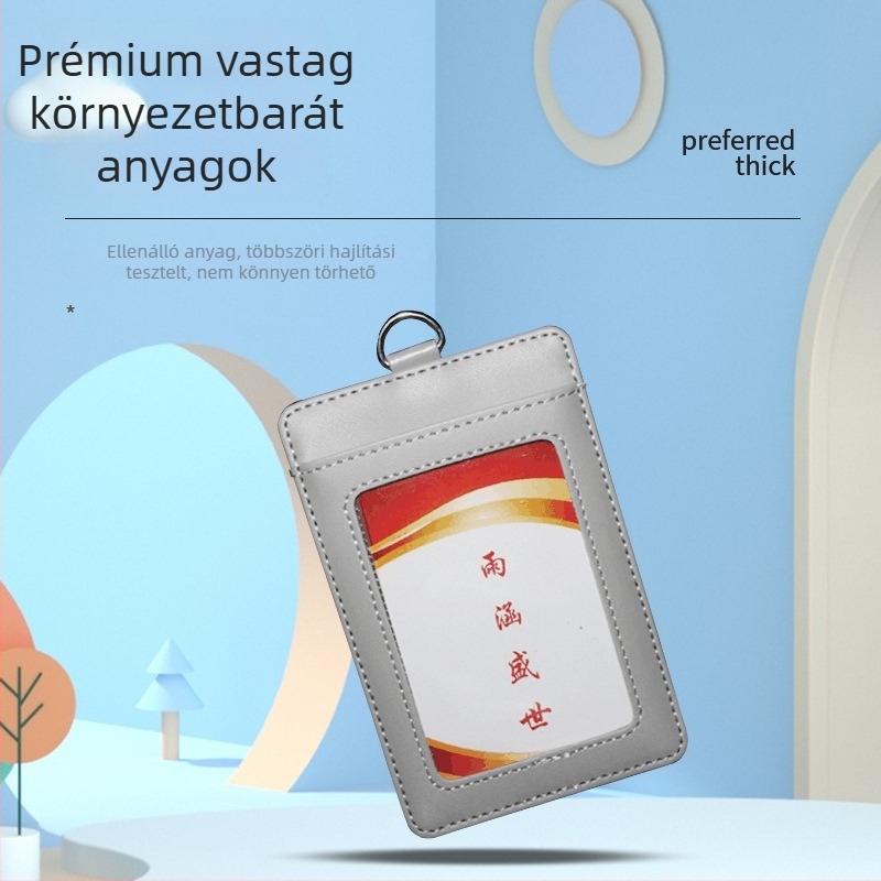 Bőr kártyatartó 3 rekesszel, könnyen húzható cipzáros nyakpánttal, uniszex üzleti stílus
