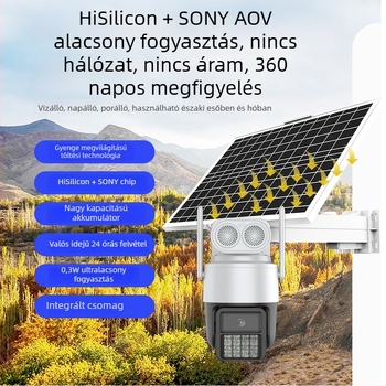 Napelemes vezeték nélküli megfigyelő kamera 4G, élethosszig tartó adatmennyiség, alacsony energiafogyasztás