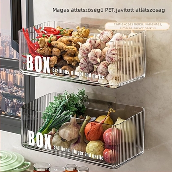 Konyhai falra szerelhető tároló zöldhagymára, gyömbérre és fokhagyma számára — műanyag, MM-WM-150, egy szint, teherbírás 20, fúrás nélküli szerelés