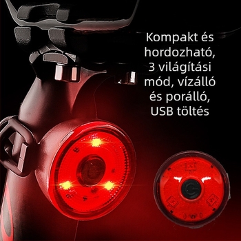 Kerékpár hátsó lámpa, USB újratölthető, villogó, hordozható, Wisdom Moon