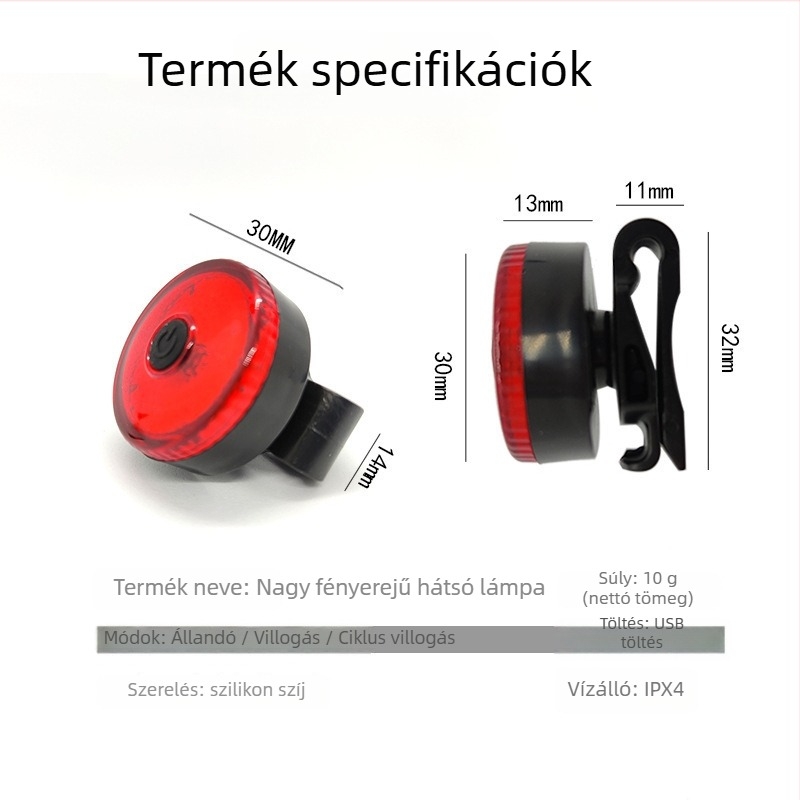 Kerékpár hátsó lámpa, USB újratölthető, villogó, hordozható, Wisdom Moon