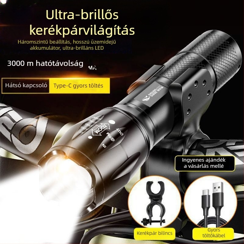 LED kerékpár első lámpa – ultra fényes, újratölthető, beltéri és kültéri használatra
