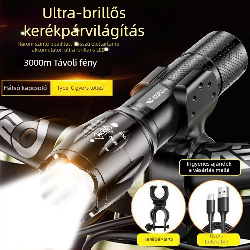 LED kerékpár első lámpa – ultra fényes, újratölthető, beltéri és kültéri használatra