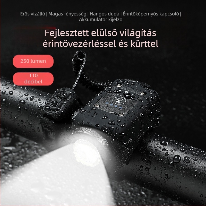 Kerékpár lámpa nagy hangerősségű kürttel, vízálló USB-töltésű, mountain és országúti kerékpárokhoz