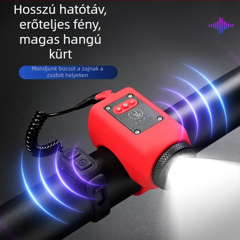 Kerékpár lámpa nagy hangerősségű kürttel, vízálló USB-töltésű, mountain és országúti kerékpárokhoz