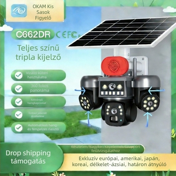 Napelemes kültéri Dome kamera, HD éjszakai kép, 0.001 lux minimális megvilágítás, 5V áramellátás, -10–40°C, riasztási funkció támogatott