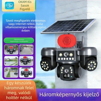 Napelemes kültéri Dome kamera, HD éjszakai kép, 0.001 lux minimális megvilágítás, 5V áramellátás, -10–40°C, riasztási funkció támogatott