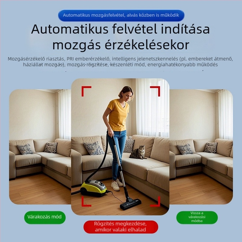 Okos vezeték nélküli megfigyelő kamera, 1080p, 3,6 mm fókusztávolság, éjszakai látás, tolvajlás elleni riasztás, mobilalkalmazásos vezérlés
