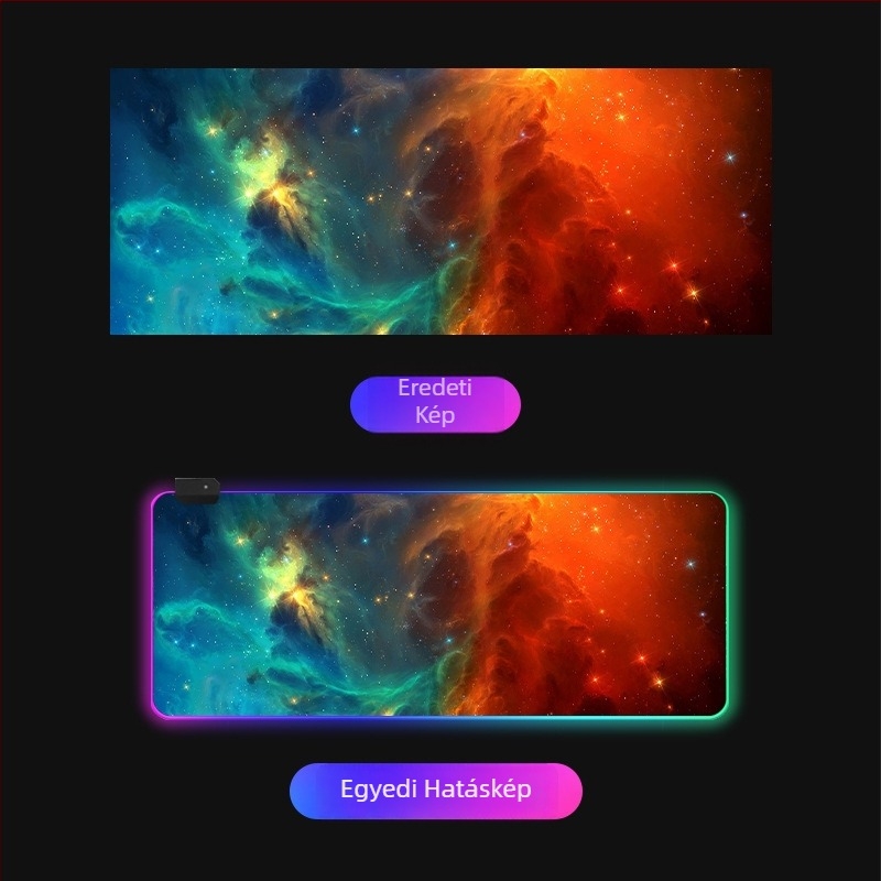 Star Mouse Pad LED világítással, gumiszövet anyagú, egyoldalas, gaming/e-sport stílus, hőtranszfer, logó nyomtatva