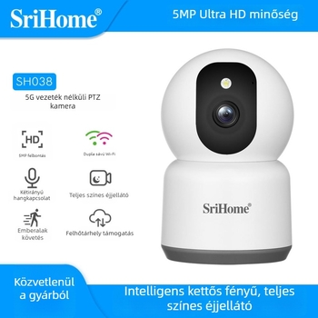 Srihome 5MP HD felügyeleti kamera kettős sávú Wi‑Fi 2.4/5 GHz, 2K bébi monitor