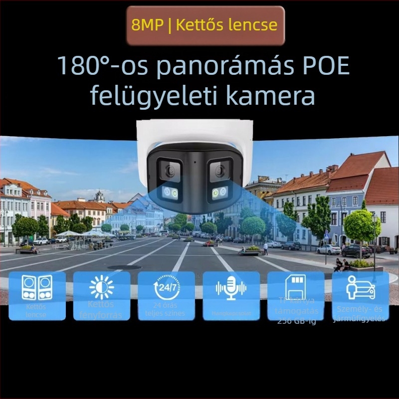4K távoli kettős objektív panoráma IP-kamera PoE-vel, éjszakai látás, beltéri és kültéri használatra