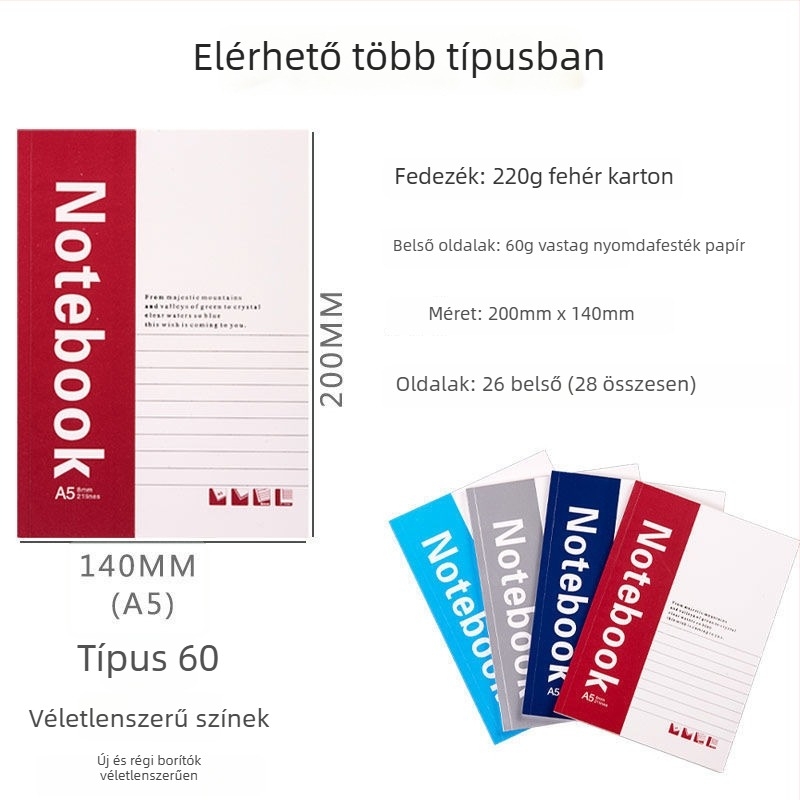 Puha fedelű jegyzetfüzet, ragasztókötés, 100 g/m² papír, 50–100 oldal