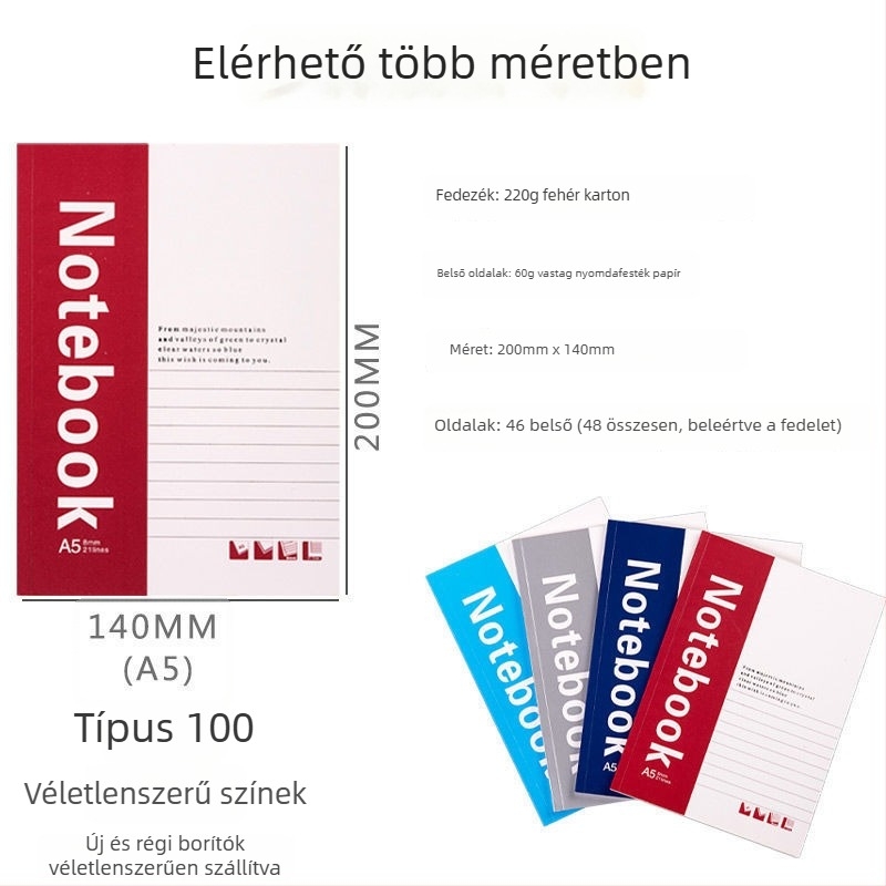 Puha fedelű jegyzetfüzet, ragasztókötés, 100 g/m² papír, 50–100 oldal