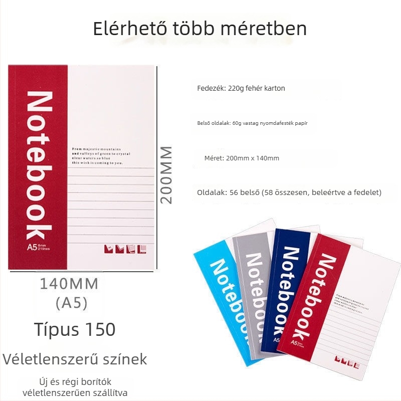 Puha fedelű jegyzetfüzet, ragasztókötés, 100 g/m² papír, 50–100 oldal