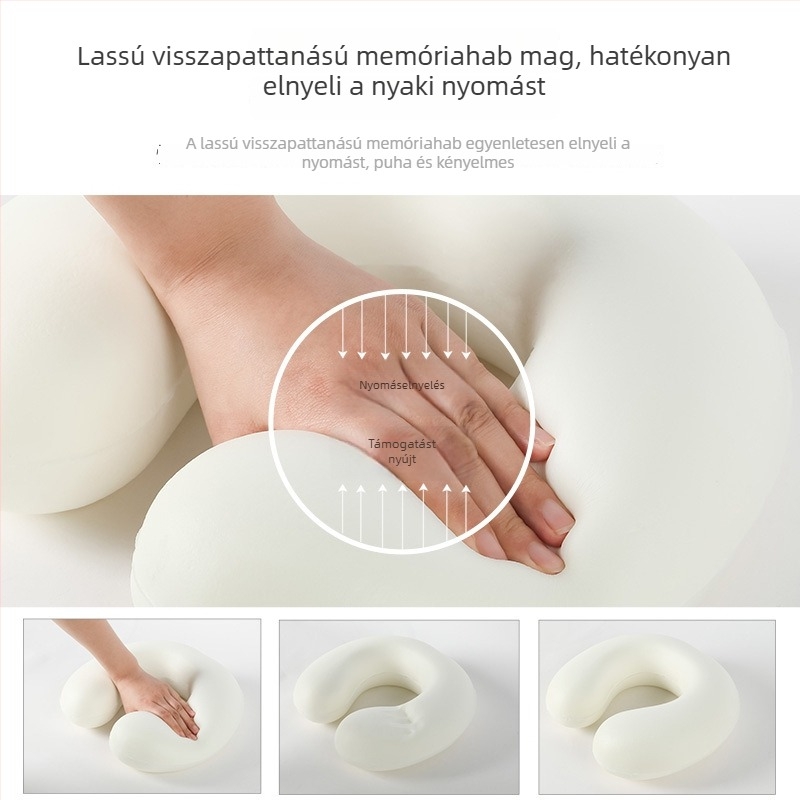 Memóriahabos U-alakú nyakpárna hűsítő effektussal, utazáshoz és irodai pihenéshez, hordozható
