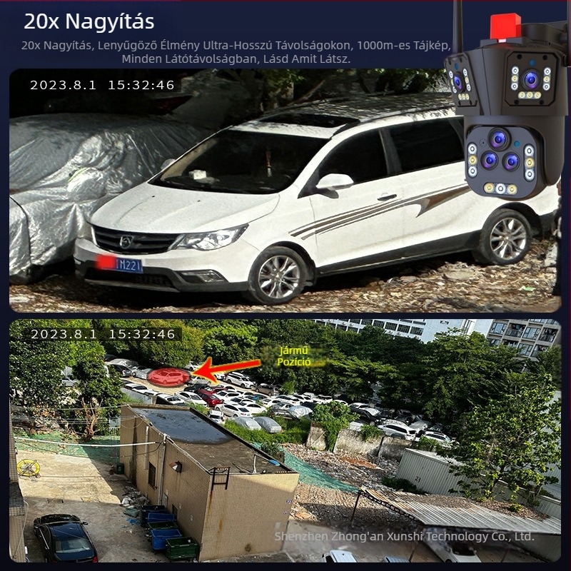 Vezeték nélküli IP-kamera kültéri használatra, PTZ-támogatással, 360° panoráma és HD éjjellátás