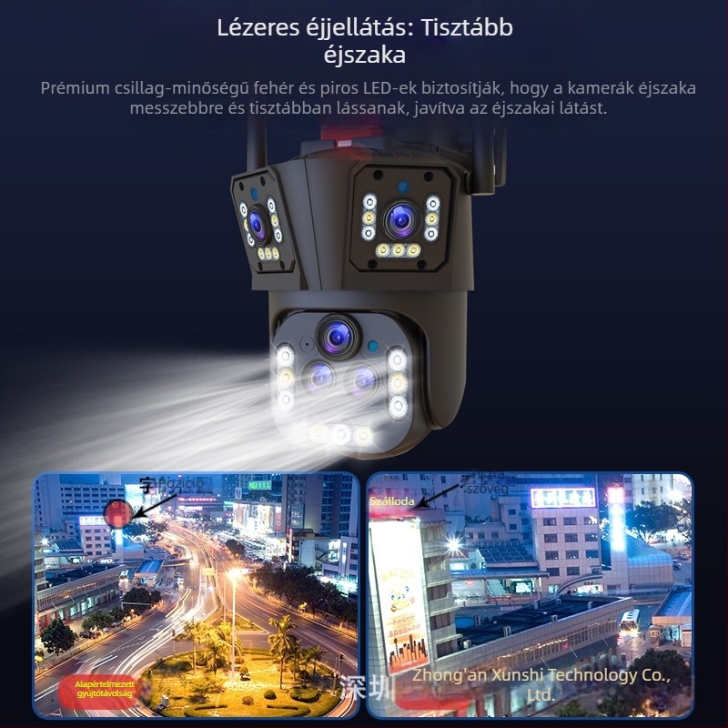 Vezeték nélküli IP-kamera kültéri használatra, PTZ-támogatással, 360° panoráma és HD éjjellátás