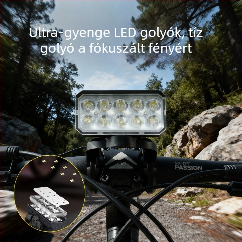 Hegyi kerékpár elülső lámpa – vízálló, 4000mAh akkumulátor, USB-C töltés, hevederes rögzítés, HYD-Z054 modell