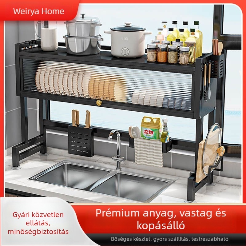 Mosogatóhoz szárító állvány, háromszintes, asztali konyhai rendező, modern minimalist stílus