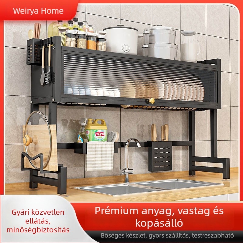 Mosogatóhoz szárító állvány, háromszintes, asztali konyhai rendező, modern minimalist stílus