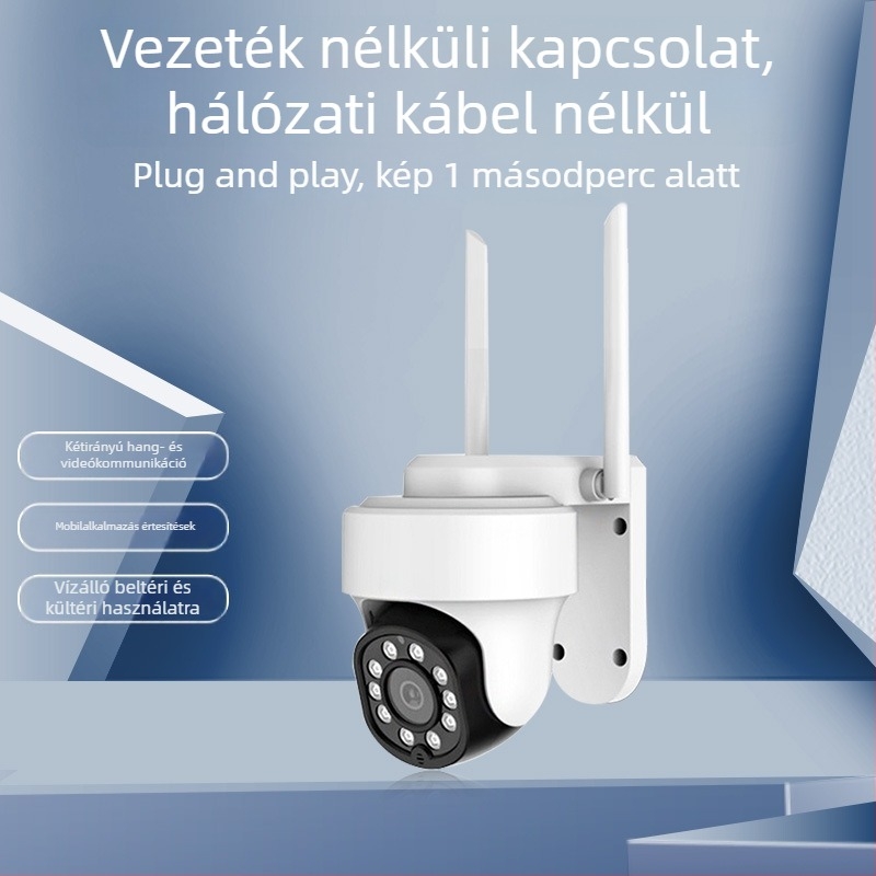 3MP HD Vezeték nélküli WiFi megfigyelő kamera, forgatható PTZ 355°/90°, beltéri és kültéri használatra, IP65 vízálló, IR éjjellátás 30 m