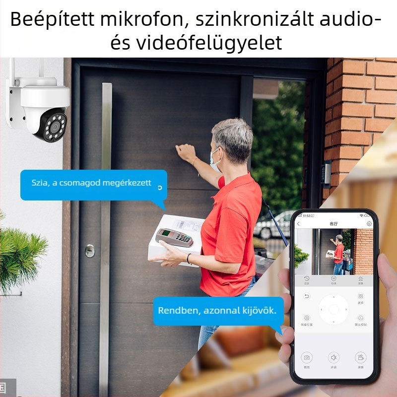 3MP HD Vezeték nélküli WiFi megfigyelő kamera, forgatható PTZ 355°/90°, beltéri és kültéri használatra, IP65 vízálló, IR éjjellátás 30 m