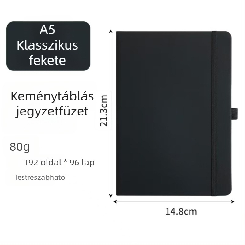 A5-ös notesz pánttal, műbőr borító, üzleti értekezletek jegyzetei, letisztult dizájn