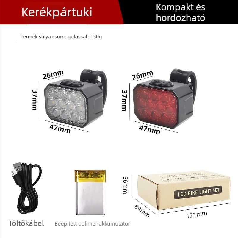 Gelin Q9 Kerékpárlámpa Készlet: előre és hátra, USB-töltésű, kültéri vízálló MTB világítás, nagy fényerő