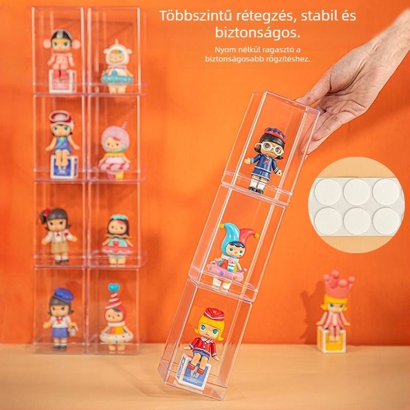 Figurák tároló doboza – halmozható, átlátszó kijelző, PS injekciós formázott műanyag, 300 ml kapacitás